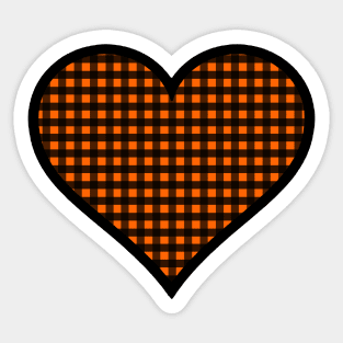 Orange and Black Gingham Heart Sticker